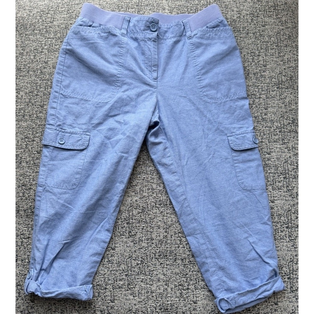 TALBOTS Blue 100% Cotton Capri‎ Cargo Elastic waist Pants Women's 6P MSRP $80